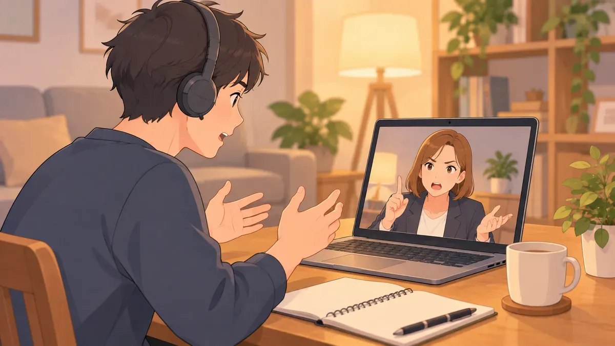 オンラインで講師と役になりきって練習する人