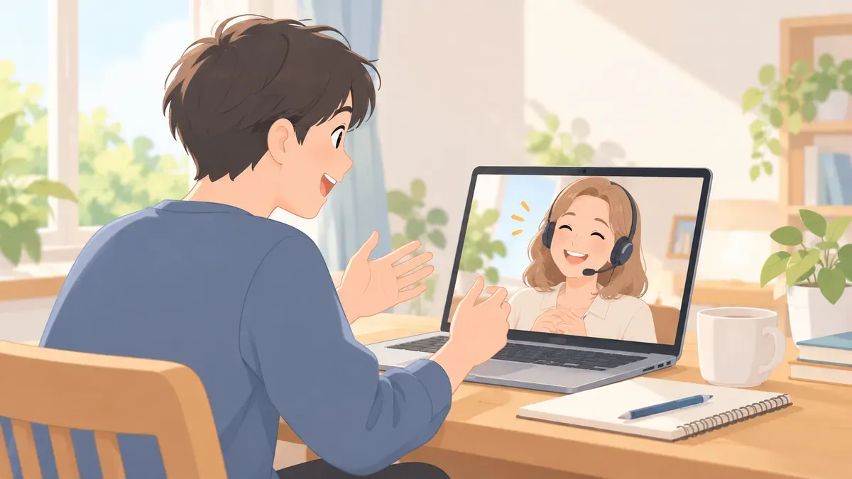 オンライン英会話で講師に頼みごとをする場面